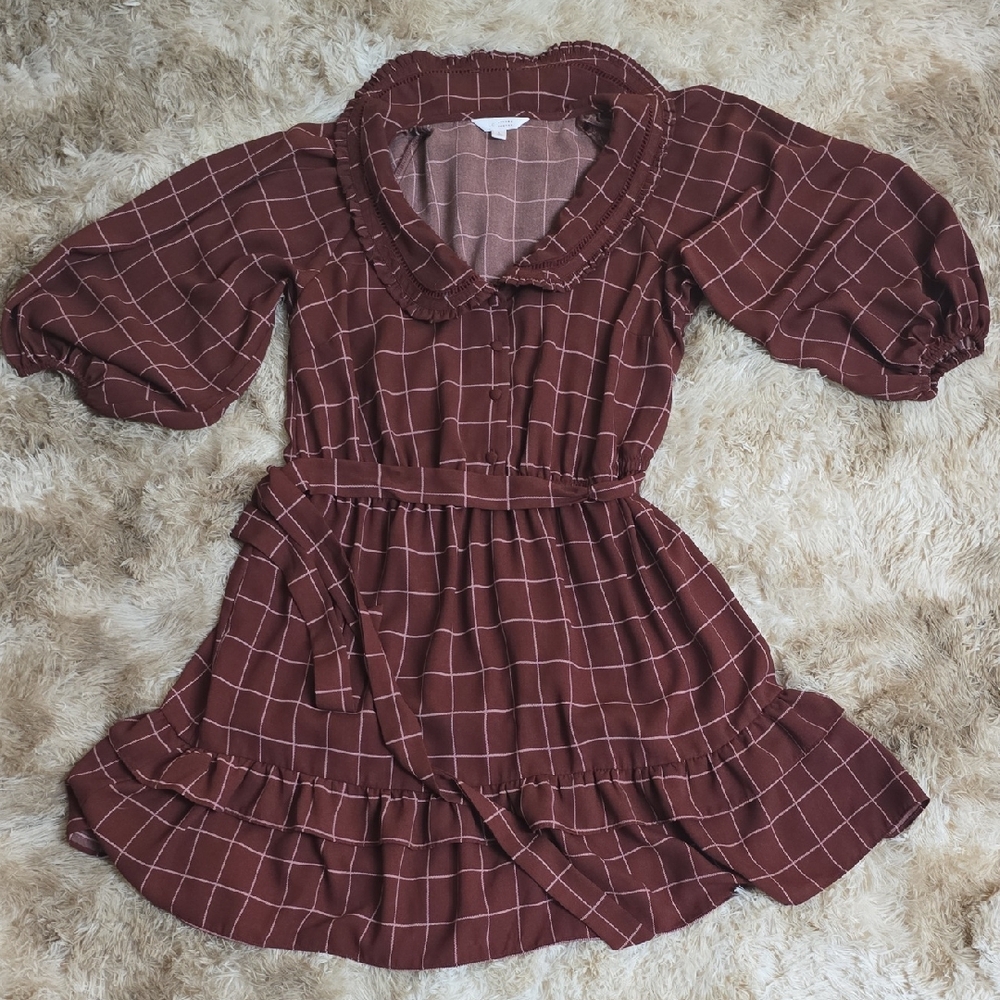 LC Lauren Conrad Brown Plaid Dress